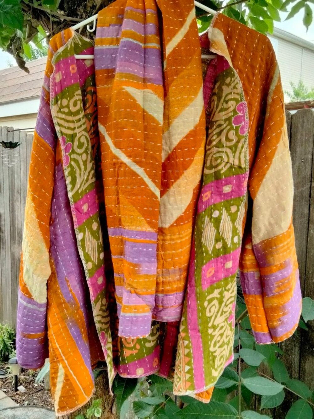 Women Handmade One Of A Kind Colorful Kantha Jacket Reversible Scarf One Size